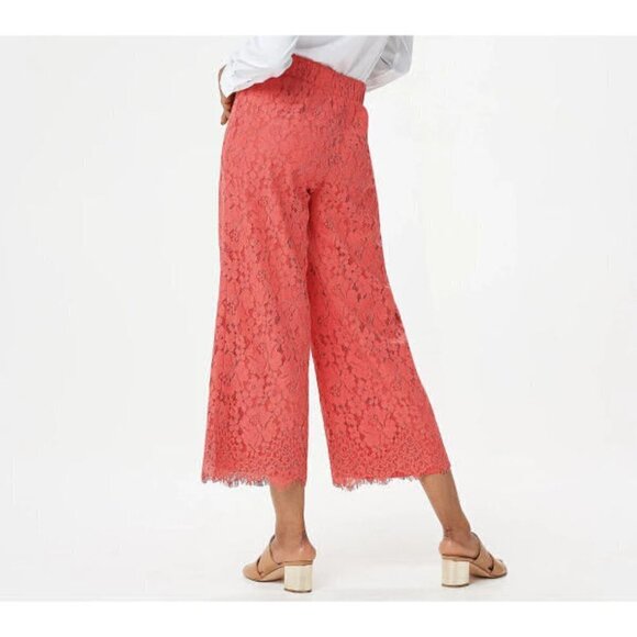 Isaac Mizrahi Live Sunset Lace Pants Size S Tall Wide Leg High Rise Pull On Crop - Picture 11 of 12